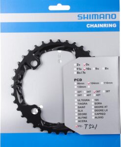 LÁNCKERÉK SHIMANO 36 FOGAS  FCT521,FCT610  10-ES ACÉL FEKETE 104MM